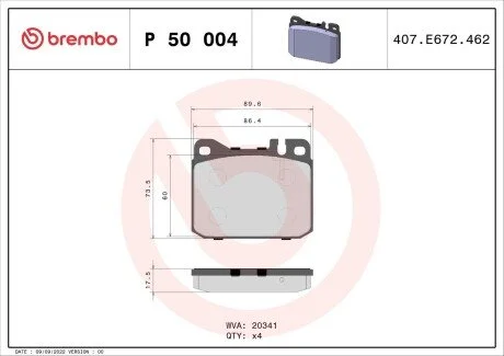 Тормозные колодки дисковые BREMBO P50 004