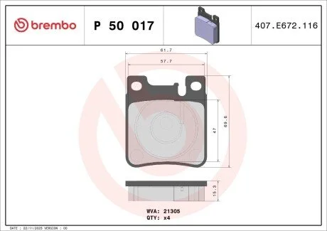 Гальмiвнi колодки к-кт. BREMBO P50 017