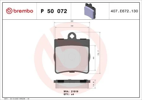 Комплект тормозных колодок, дисковый тормоз BREMBO P50 072