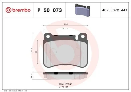 Комплект тормозных колодок, дисковый тормоз BREMBO P50073