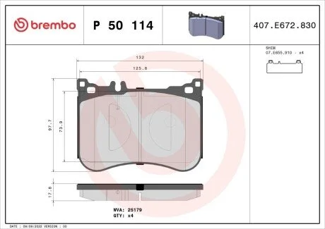Гальмівні колодки дискові BREMBO P50114