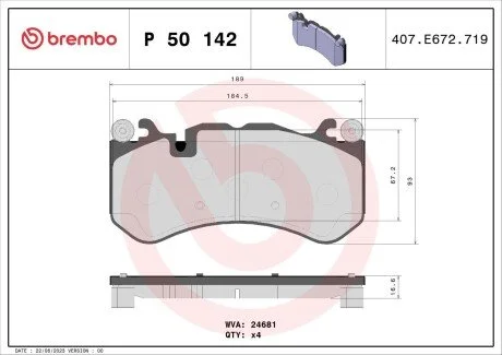 Колодки тормозные BREMBO P50142