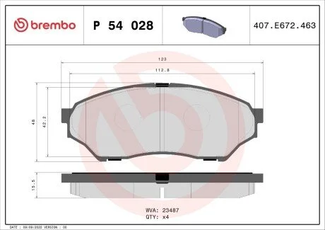 Гальмівні колодки, дискове гальмо (набір) BREMBO P54028