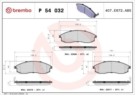 Гальмiвнi колодки к-кт. BREMBO P54 032