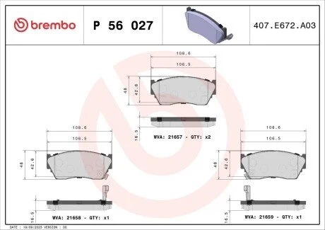 Гальмівні колодки, дискове гальмо (набір) BREMBO P56027