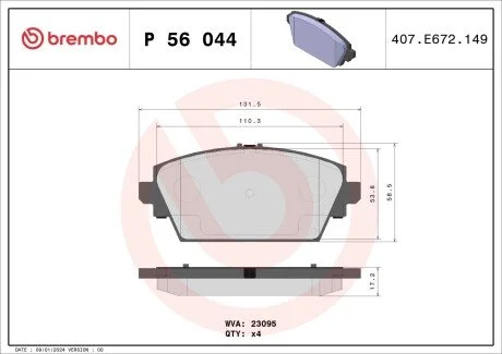 Гальмівні колодки, дискове гальмо (набір) BREMBO P56044