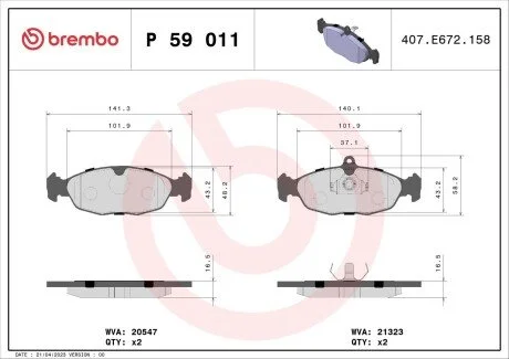 Гальмiвнi колодки дисковi BREMBO P59011