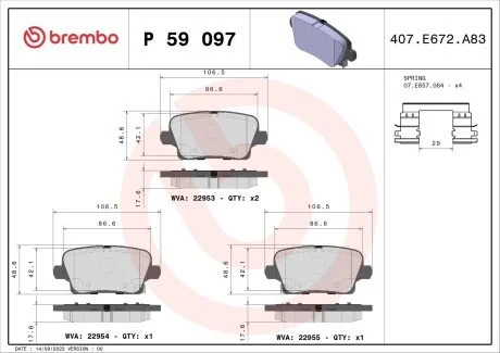 KLOCKI HAMULCOWE TYL BREMBO P59097
