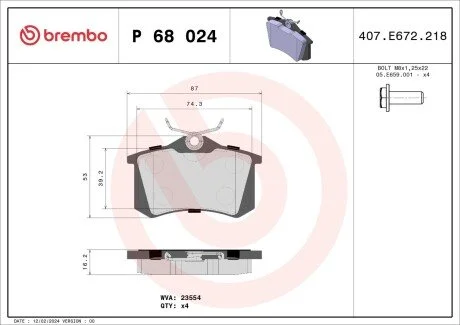 Klocki ham. tył CITROËN C3 AIRCROSS II (2R_, 2C_) 06/17-> / CITROËN C3 AIRCR BREMBO P68024X
