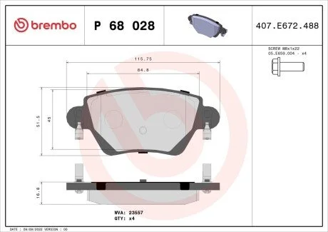 Гальмівні колодки, дискове гальмо (набір) BREMBO P68028