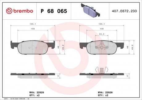 KLOCKI HAMULCOWE XTRA PRZOD BREMBO P68065X