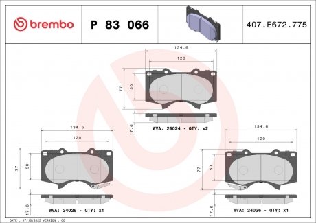 Klocki ham.Xtra PAJERO IV Van 11/06-> / TOYOTA 4 RUNNER IV (_N21_) 08/02-12/ BREMBO P83066X