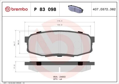 Колодки гальмівні (задні) Toyota Land Cruiser Prado 09-/200/Sequoia/Tundra/Lexus LX 07- BREMBO P83098X