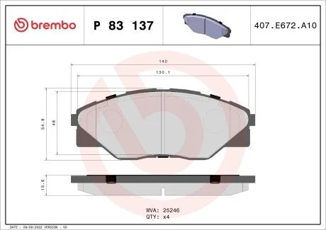 Колодки тормозные дисковые, к-кт. BREMBO P83137 (фото 1)
