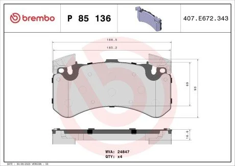 Гальмiвнi колодки к-кт. BREMBO P85 136