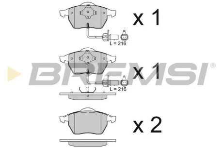 Тормозные колодки перед. Passat B5/Audi A4/A6 00-05 (с датчиком) BREMSI BP2816 (фото 1)