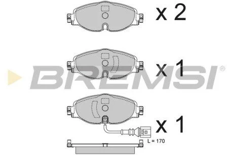 Колодки тормозные (передние) Audi A3/Q2/Q3/Seat/Skoda Octavia/Kodiaq/VW Golf/Passat B8 12- (+датчик) BREMSI BP3782