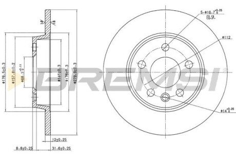 Тормозной диск зад. T4 91-03 (R15) BREMSI CD7012S
