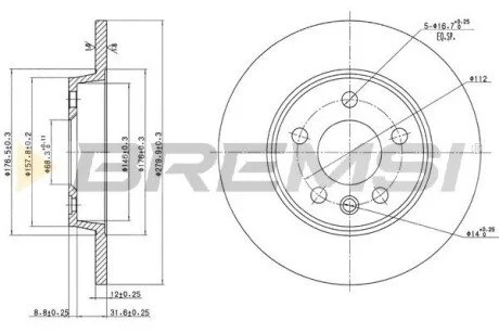 Тормозной диск зад. T4 91-03 (R15) BREMSI CD7012S
