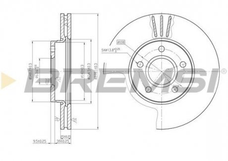 Тормозной диск перед. Ford C-Max 07-10/Focus 04-11 (278x25) BREMSI CD7222V