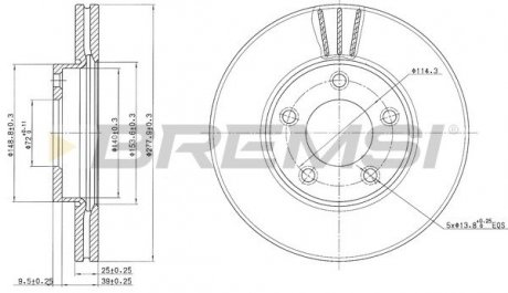 Тормозной диск перед. Mazda 3/5 03- (278x25) BREMSI CD7311V