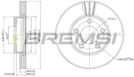 Тормозной диск перед. Mazda 3/5 03- (278x25) BREMSI CD7311V