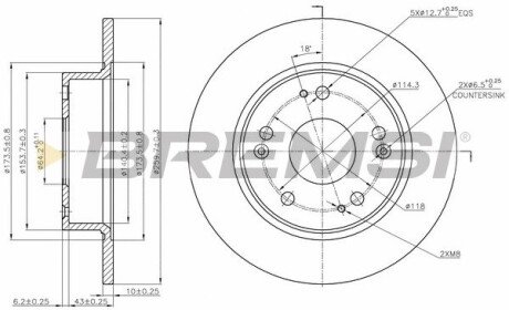 Гальмівний диск зад. Honda Accord 04-08 (260x10) BREMSI CD7390S (фото 1)