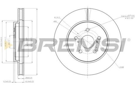 Тормозной диск перед. LEXUS RX 03-08 (318,5x28) BREMSI CD7544V