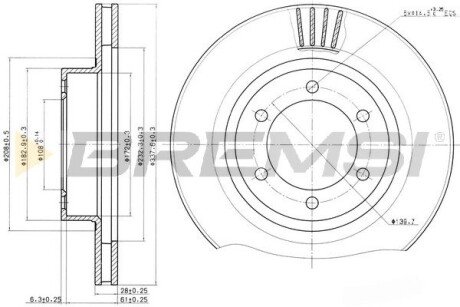 Тормозной диск перед. Land Cruiser Prado/Lexus GX 01-09 (338x28) BREMSI CD7594V