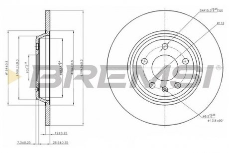 Гальмівний диск зад. A4/A5/A6/A7/Q5 07- (300x12) BREMSI CD7666S