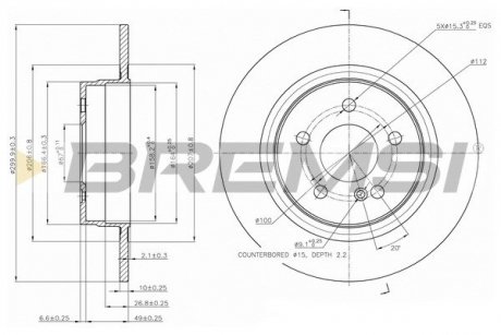 Тормозной диск зад. MB W204 07-14 (300x10) BREMSI CD7691S (фото 1)