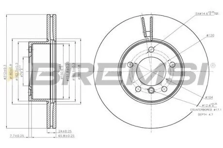 Тормозной диск перед. BMW 1 (F20/F21)/3 (E90/F30/F80)/X1 (E84) 04- (312x24) BREMSI CD7717V