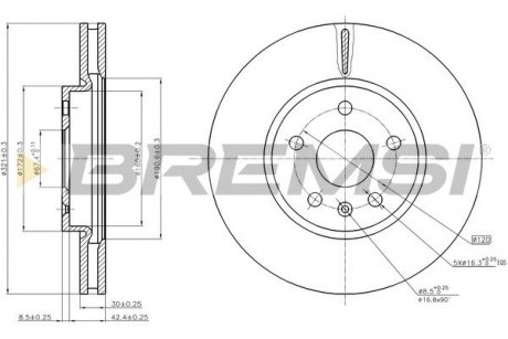 Гальмівний диск перед. Opel Insignia 08- (321x30) (вент.)(5x120) BREMSI CD7722V