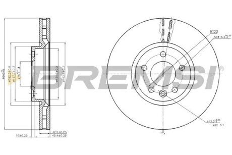 Тормозной диск перед. T5 09- (R17.5) (340x32.2) BREMSI CD8182V