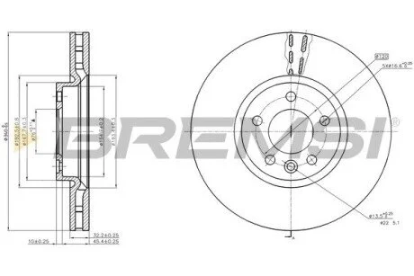 Гальмівний диск перед. T5 09- (R17.5) (340x32.2) BREMSI CD8182V