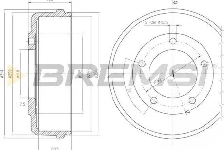 Тормозной барабан Transit V-184 RWD 00- BREMSI CR5646 (фото 1)