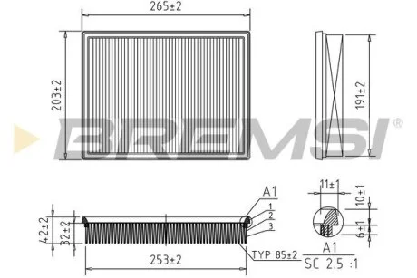 Фильтр воздушный (268x205x42.3) Ford Focus IV Kuga III 1.0-2.3 18- BREMSI FA0400