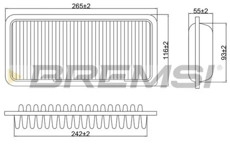 Фильтр воздушный (266x116x63) Toyota Echo Yaris 1.4 D-4D 01-05 BREMSI FA0575