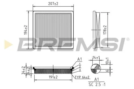 Фільтр повітряний VW Caddy IV/Golf VII/Passat/Skoda Rapid/Superb 1.2-1.4 TSI 15- BREMSI FA0581