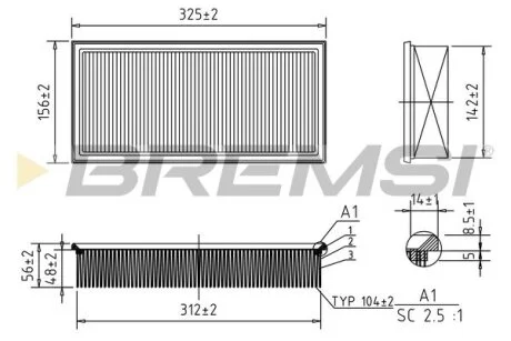 Фільтр повітряний Citroen C5/Jumpy/Fiat Scudo/Peugeot 406/Expert 1.6-2.0/1.9TD/2.0-2.2HDi 96-07 BREMSI FA0595