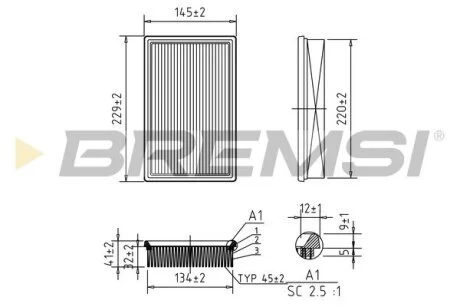 Фильтр воздушный (145x231x42.3) Suzuki Swift III (MZ) 1.3/1.5/1.6 05- BREMSI FA0600