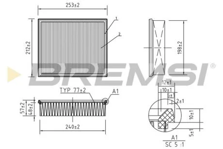 Фільтр повітряний Audi A4 1.6-2.8/1.9TDI 95-01/Audi A6/VW Passat 1.8-4.2/1.9TDI 00-05 BREMSI FA0628