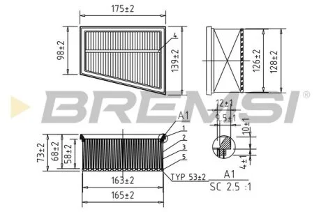 Фильтр воздушный (176x142x78) (с поролоном) Dacia Nissan Opel Renault 1.4-2.0 BREMSI FA0644