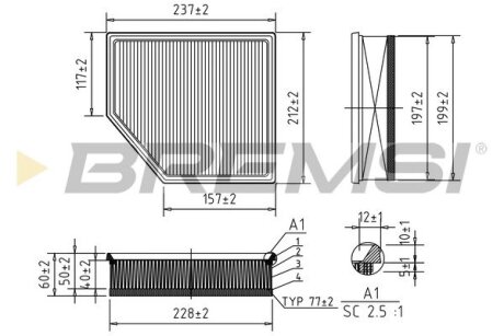 Фільтр повітряний Volvo S60 10-18/S80 /V70 /CX70 3.0-3.2 06- BREMSI FA1036