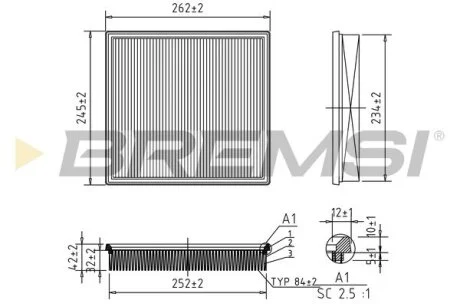 Фильтр воздушный (250x256x46) (с поролоном) Chevrolet Cruze Opel Astra J 1.4/1.6 BREMSI FA1049