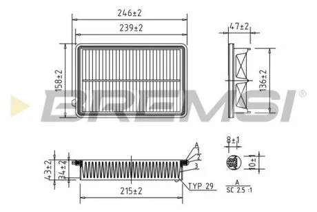 Фильтр воздушный (247x158x44) Honda CR-V IV (RM) 2.0 12- BREMSI FA1053