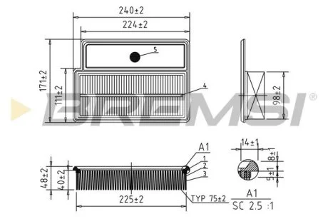 Фільтр повітряний Fiat Doblo 1.4 i 10-/Opel Combo 1.4 i 12- BREMSI FA1065