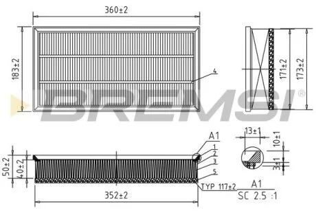 Фильтр воздушный VW Golf 1.6/1.8/1.9SDI/1.9TDI/2.0-16V 97- (с поролоном) (без карт. упак.) BREMSI FA1066