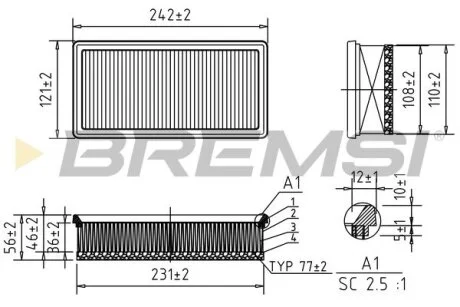 Фільтр повітряний Citroen C1 II/Peugeot 108 1.2 14- BREMSI FA1067