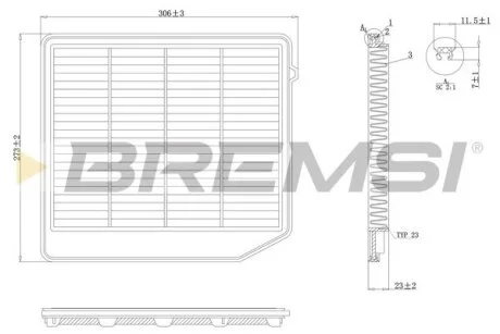 Фильтр воздушный (274x307x23) Suzuki SX4 (JY) Vitara (LY) 1.4 T 15- BREMSI FA1075